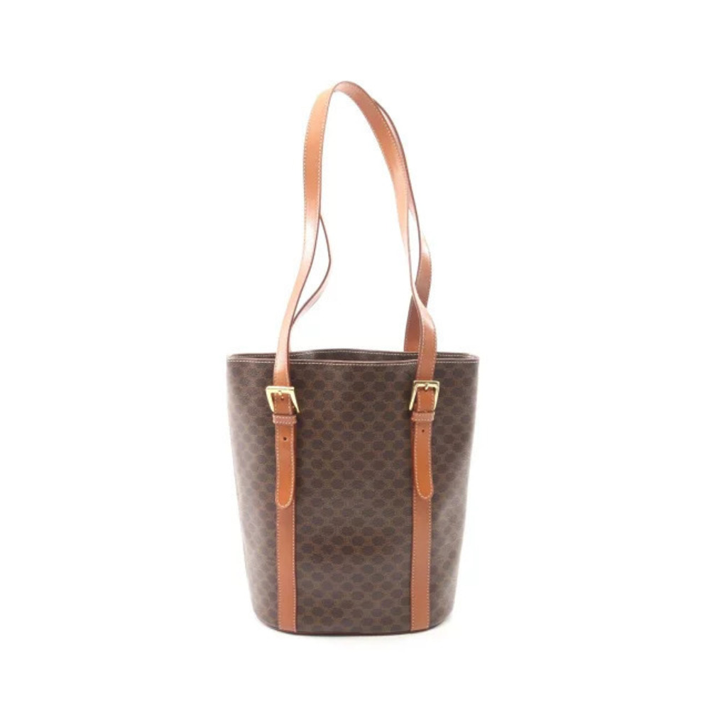 Celine Macadam Tote Bag Canvas Leather Brown